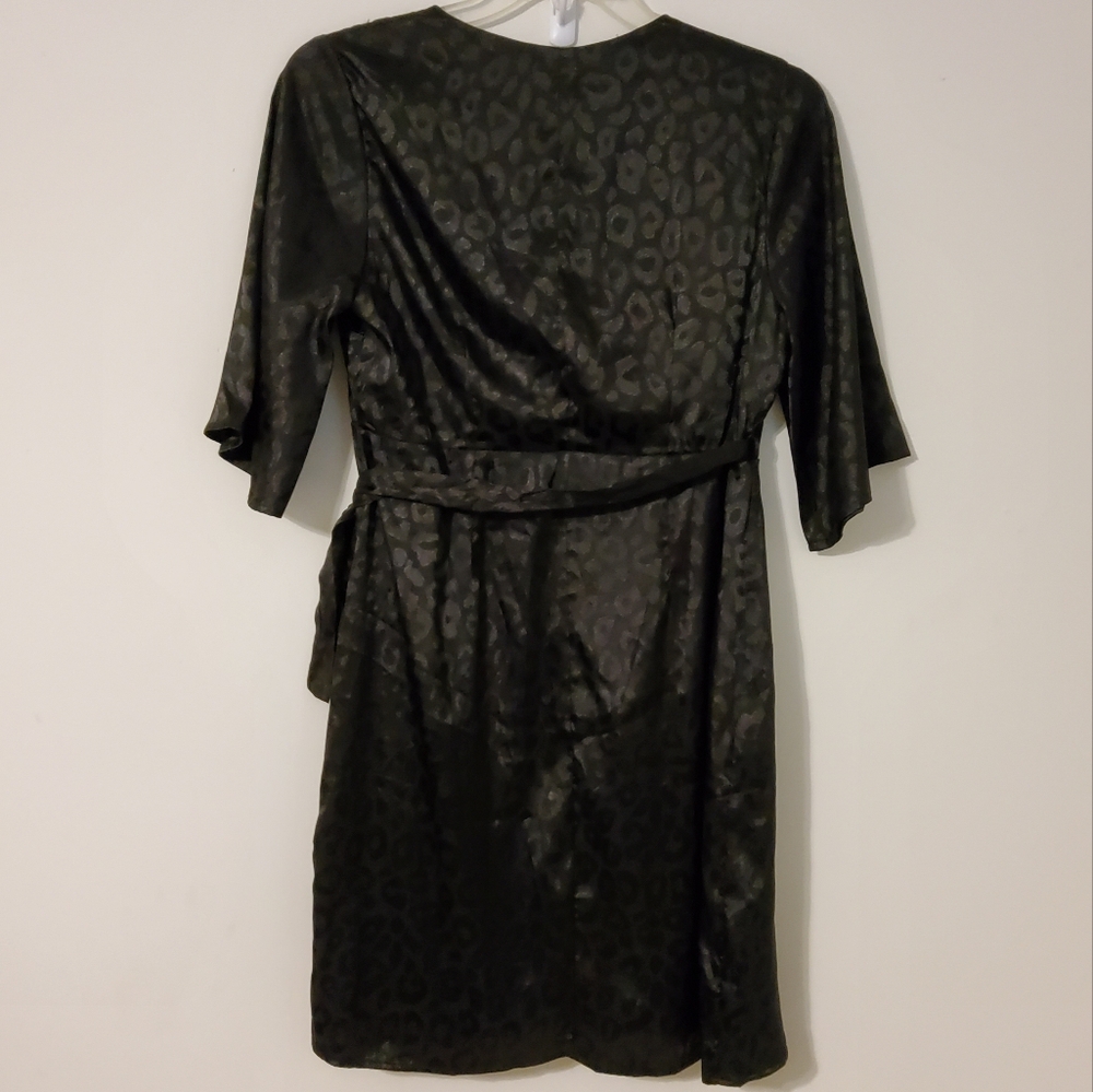 Savanna Jane Black Leopard Print Flare 3/4 Sleeves Wrap Dress Midi Dress - Picture 5 of 10